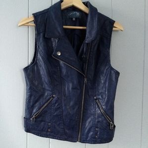 Blue Faux Leather Vest